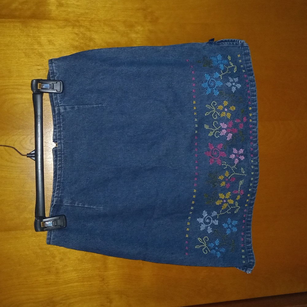 Route 66 Blue Embellished Floral Jean Mini Skirt 100% Cotton Size 7/8